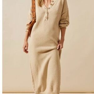 Free People Beach Sweater Dress
Womens Medium Beige Henley Midi 3/4 sleeves BRWN